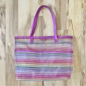 Rainbow Stripe Beach Bag NWOT Lavender Purple Mesh Feminine Summer Lightweight